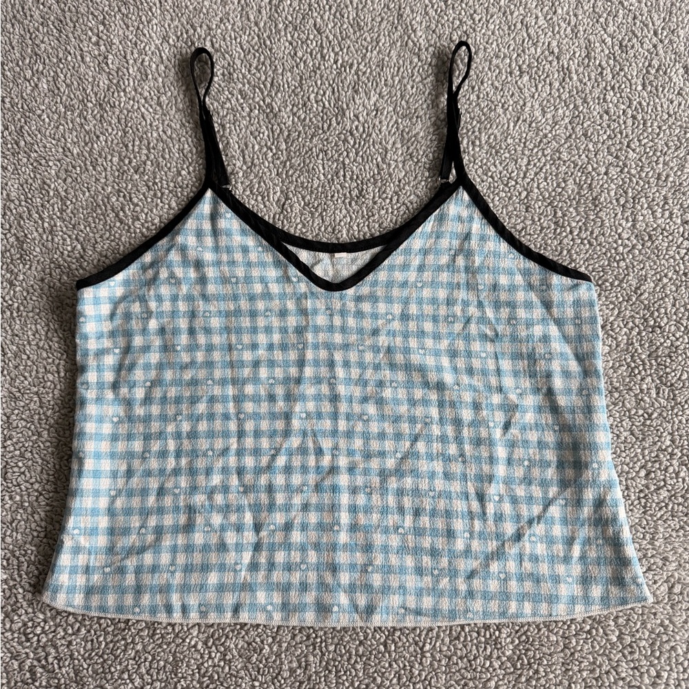 Blue heart gingham pajama top